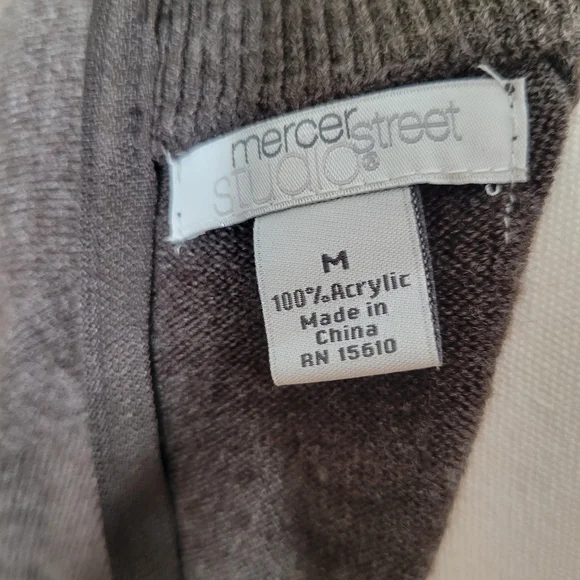 Mercer Street Studio Chocolate Crewneck Sweater. Size M Long Sleeve Zip Back - Picture 5 of 8